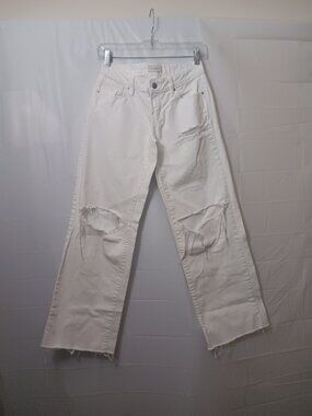 PACSUN BLOWOUT KNEE LOW RISE WIDE LEG WHITE JEANS